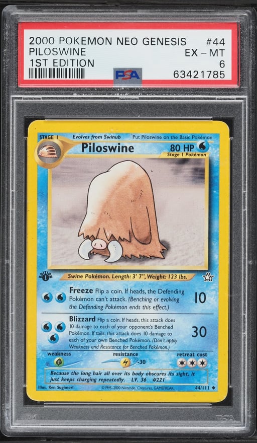 2000 Pokemon Neo Genesis 1st Edition Piloswine #44 PSA 6 EXMT