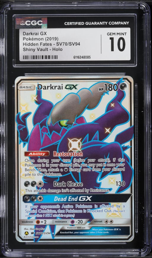 2019 Pokemon Sun & Moon Hidden Fates Vault Full Art Shiny Darkrai GX #SV70 CGC 10 GEM MINT