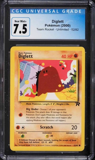 2000 Pokemon Team Rocket Diglett #52 CGC 7.5 NRMT+