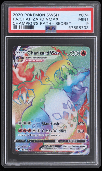 2020 Pokemon Sword and Shield Champion's Path Secret Rare Charizard Vmax #74 PSA 9