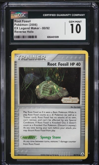 2006 Pokemon EX Legend Maker Reverse Holo Root Fossil #80 CGC 10 GEM MINT