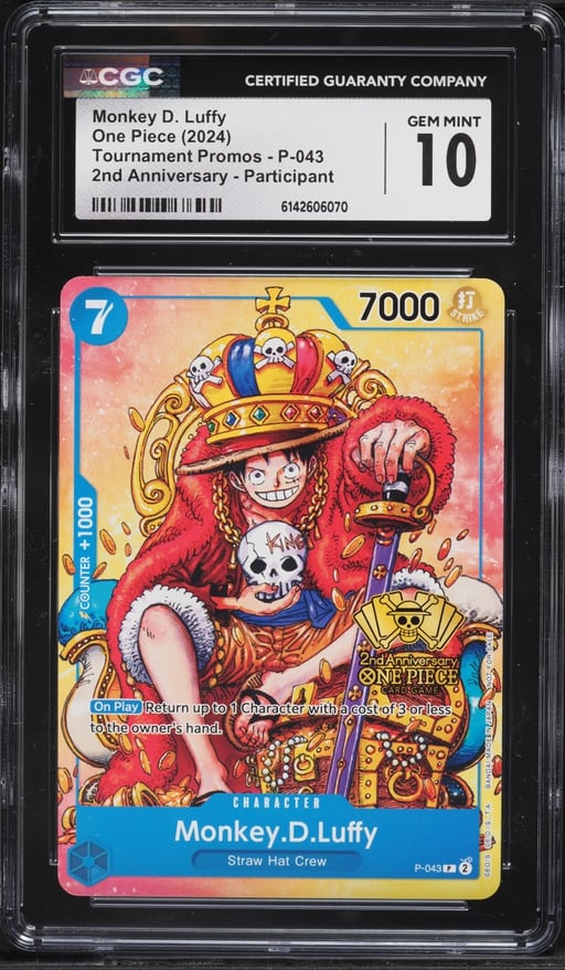 2024 One Piece Tournament Promo 2nd Anniversary Alt Art Monkey D. Luffy #P-043 CGC 10 GEM MINT