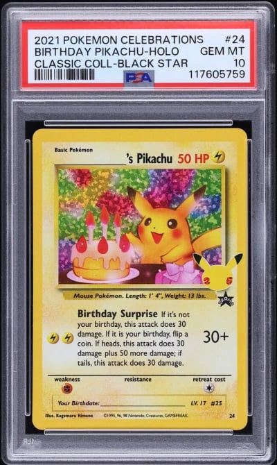 2021 Pokemon SWSH Promo Celebrations Classic Holo Birthday Pikachu #24 PSA 10