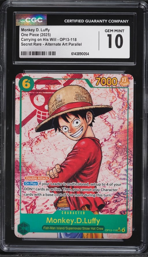 2025 One Piece Japanese Carrying On His Will SEC Alt Art Monkey D Luffy #OP13-118 CGC 10 GEM MINT