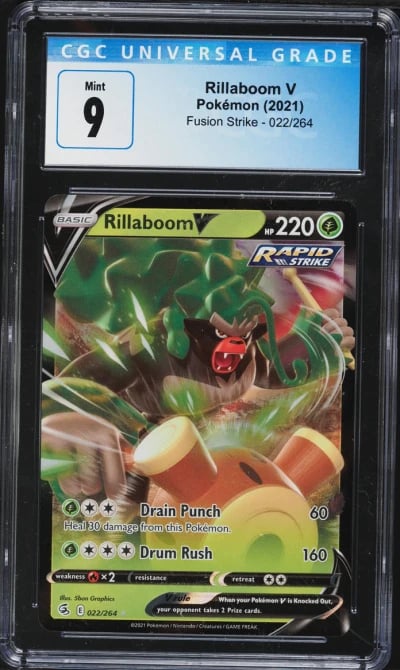 2021 Pokemon Sword & Shield Fusion Strike Full Art Rillaboom V #22 CGC 9 MINT