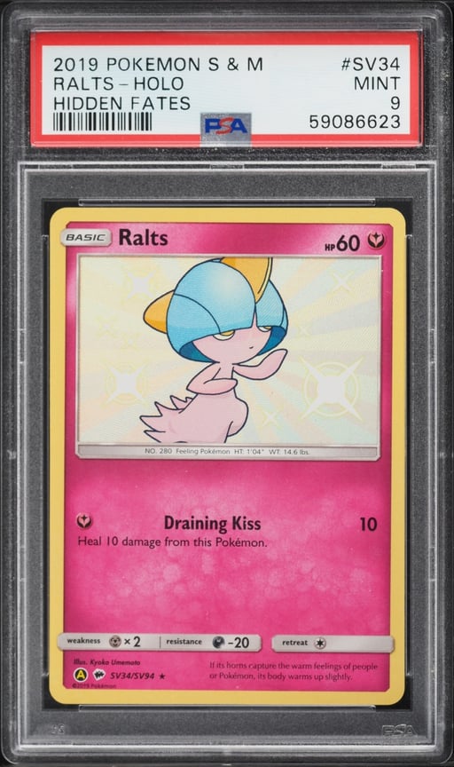 2019 Pokemon Sun & Moon Hidden Fates Shiny Vault Holo Ralts #SV34 PSA 9 MINT