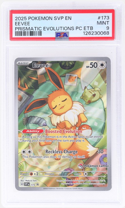 2025 Pokemon Scarlet and Violet Prismatic Evolutions Pokemon Center Elite Trainer Box Eevee #173 PSA 9