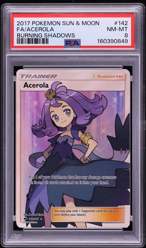 2017 Pokemon Sun & Moon Burning Shadows Full Art Acerola #142 PSA 8 NM-MT