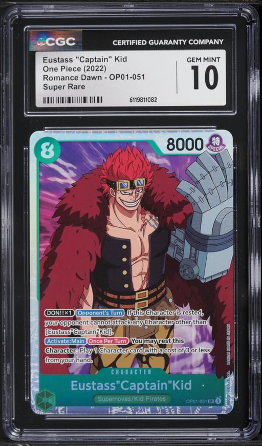 2022 One Piece Romance Dawn SR Eustass "Captain" Kid #OP01-051 CGC 10 GEM MINT