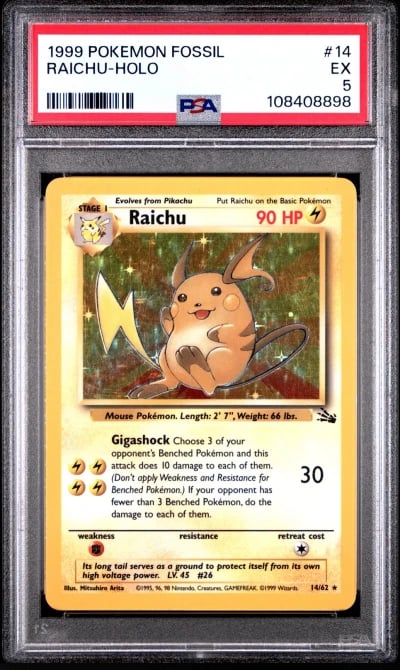 1999 POKEMON FOSSIL #14 RAICHU-H