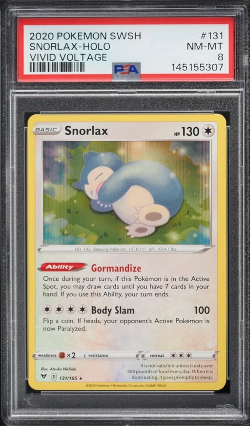 2020 Pokemon Sword & Shield Vivid Voltage Holo Snorlax #131 PSA 8 NM-MT