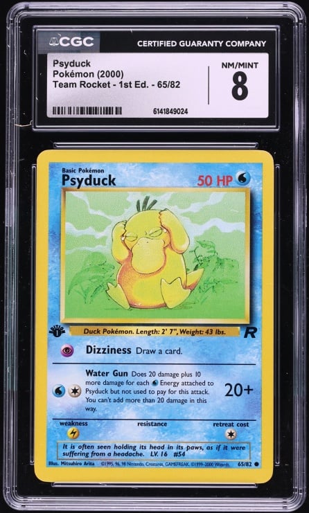 2000 Pokemon Team Rocket 1st Edition Psyduck #65 CGC 8 NM-MT