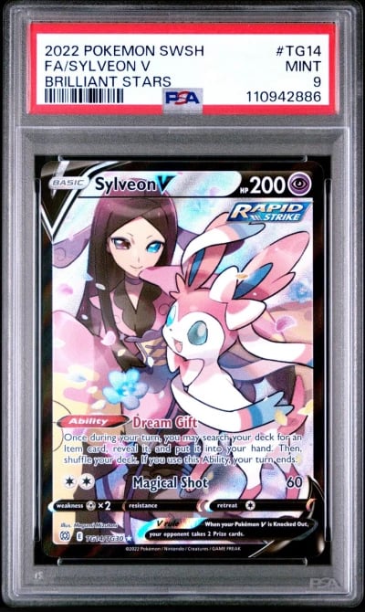 2022 POKEMON SWORD & SHIELD BRILLIANT STARS #TG14 FULL ART/SYLVEON V PSA 9