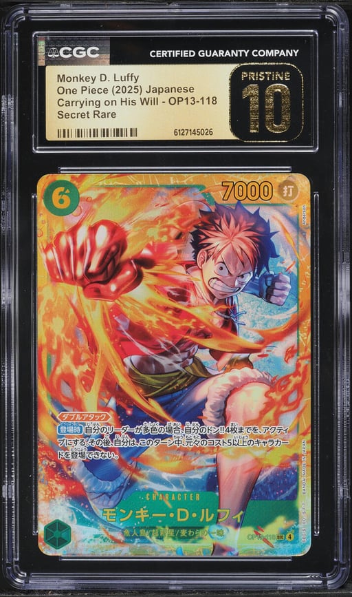 2025 One Piece Japanese Carrying On His Will SEC Monkey D. Luffy #OP13-118 CGC 10 PRISTINE