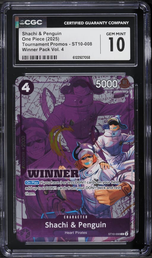 2025 One Piece Tournament Promo Winner Pack Vol. 4 Shachi & Penguin #ST10-008 CGC 10 GEM MINT