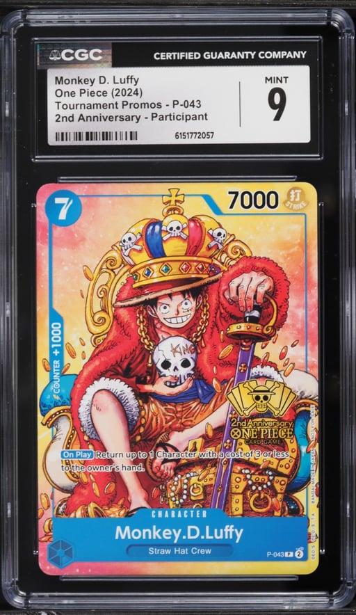 2024 One Piece Promo 2nd Anniversary Participant Alt Art Monkey D. Luffy #P-043 CGC 9 MINT