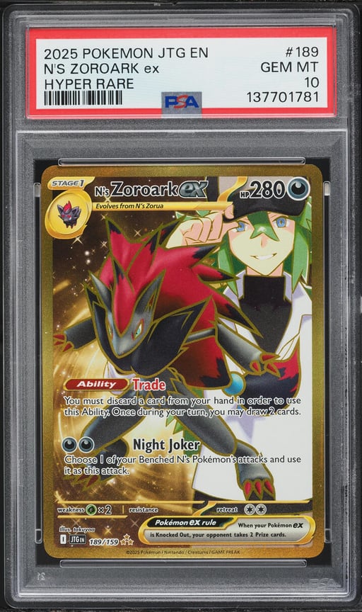 2025 Pokemon Scarlet & Violet Journey Together Gold Rare N's Zoroark EX #189 PSA 10 GEM MINT
