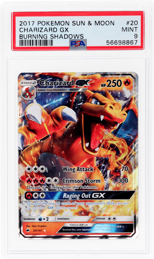 2017 Pokemon Sun and Moon Burning Shadows Charizard Gx #20 PSA 9