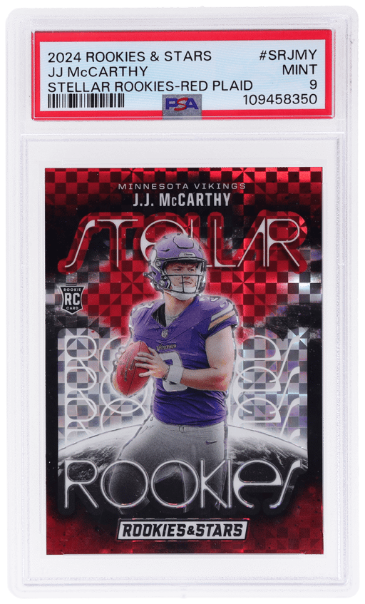 2024 Panini Rookies & Stars Stellar Rookies Red Plaid JJ Mccarthy #SR-JMY PSA 9