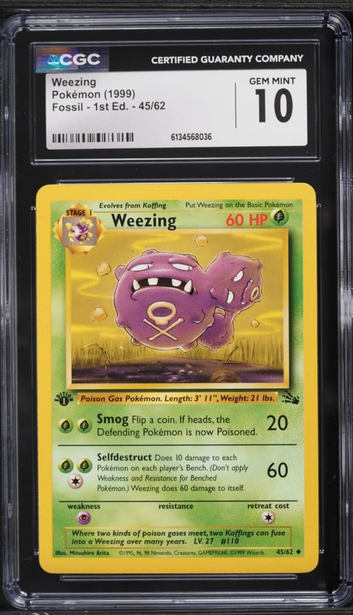 1999 Pokemon Fossil 1st Edition Weezing #45 CGC 10 GEM MINT