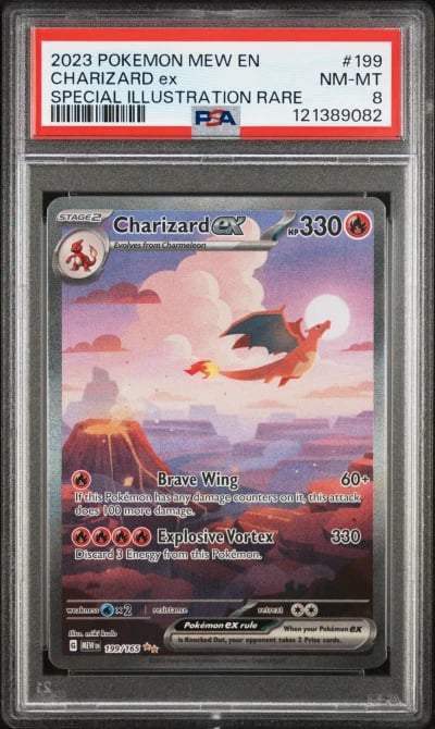 2023 POKEMON MEW EN-151 SPECIAL ILLUSTRATION RARE #199 CHARIZARD EX PSA 8