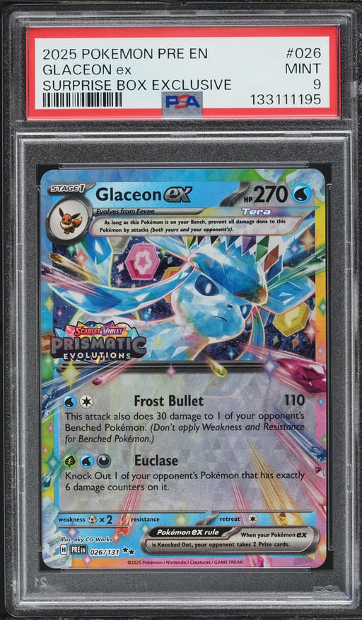 2025 Pokemon SV Prismatic Evolutions Surprise Box Holo Glaceon EX #26 PSA 9 MINT