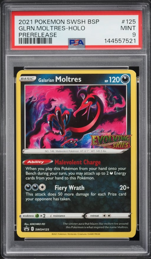 2021 Pokemon Sword & Shield Promo Prerelease Holo Galarian Moltres #125 PSA 9 MINT