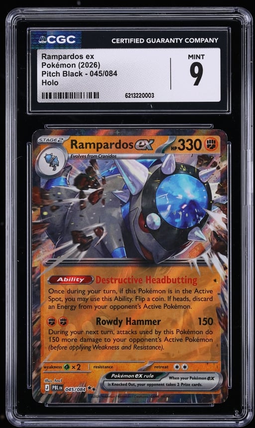 2026 Pokemon Mega Evolution Pitch Black Holo Rampardos EX #45 CGC 9 MINT