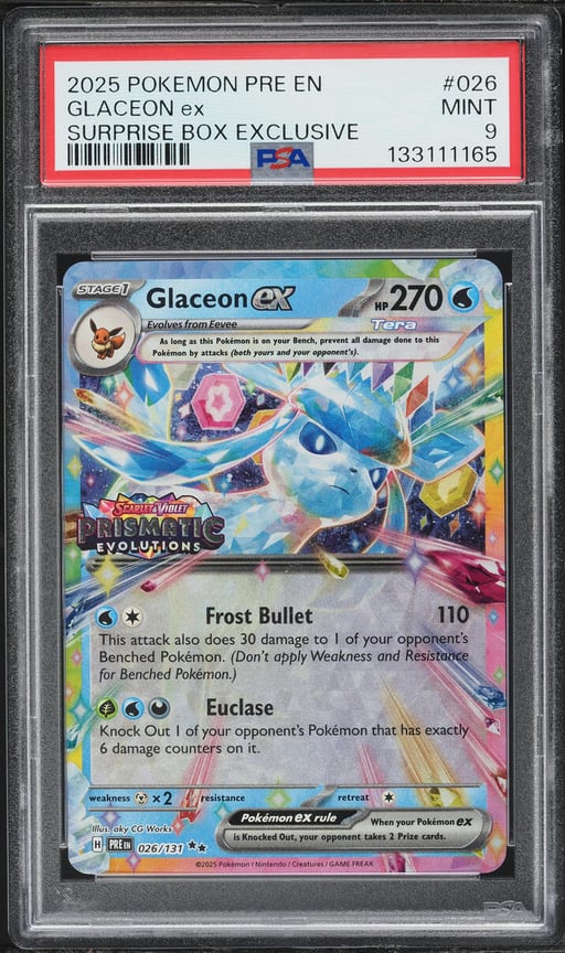 2025 Pokemon SV Prismatic Evolutions Surprise Box Holo Glaceon EX #26 PSA 9 MINT