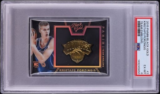 2015 Panini Black Gold Team Emblems Kristaps Porzingis ROOKIE #2 PSA 6 EXMT