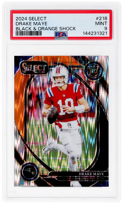 2024 Panini Select Club Level Black and Orange Shock Drake Maye #218 PSA 9