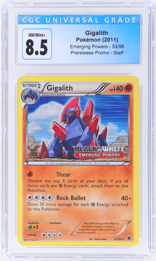 2011 Pokemon Black and White Emerging Powers Prerelease Staff Gigalith #53 CGC 8.5