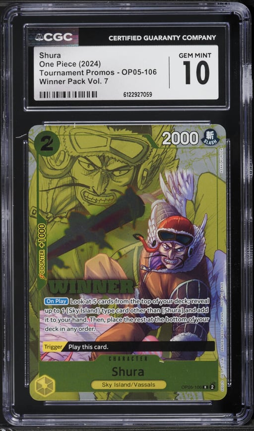 2024 One Piece Tournament Promo Winner Pack Vol. 7 Shura #OP05-106 CGC 10 GEM MINT