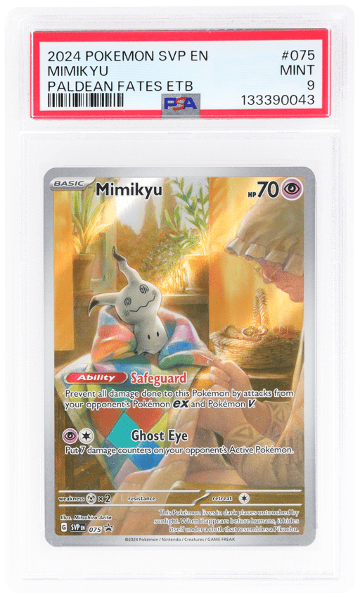 2024 Pokemon Scarlet and Violet Paldean Fates Elite Trainer Box Mimikyu #075 PSA 9