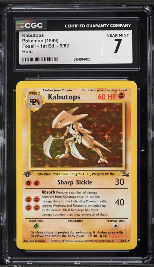 1999 Pokemon Fossil 1st Edition Holo Kabutops #9 CGC 7 NRMT