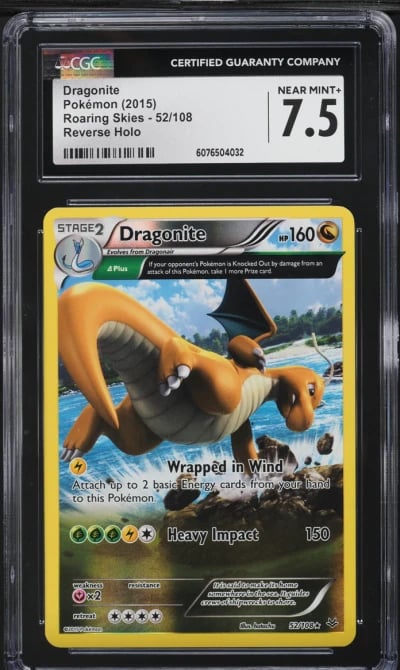 2015 Pokemon XY Roaring Skies Reverse Holo Dragonite #52 CGC 7.5 NRMT+