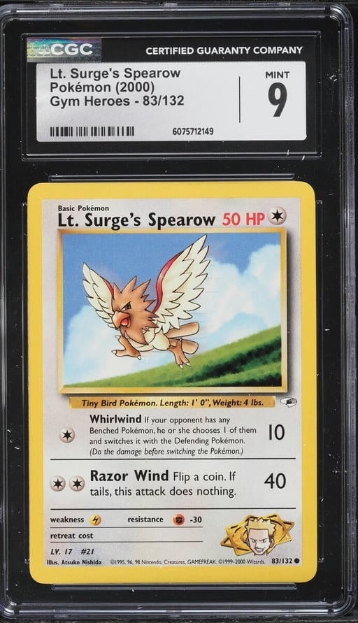 2000 Pokemon Gym Heroes Lt. Surge's Spearow #83 CGC 9 MINT