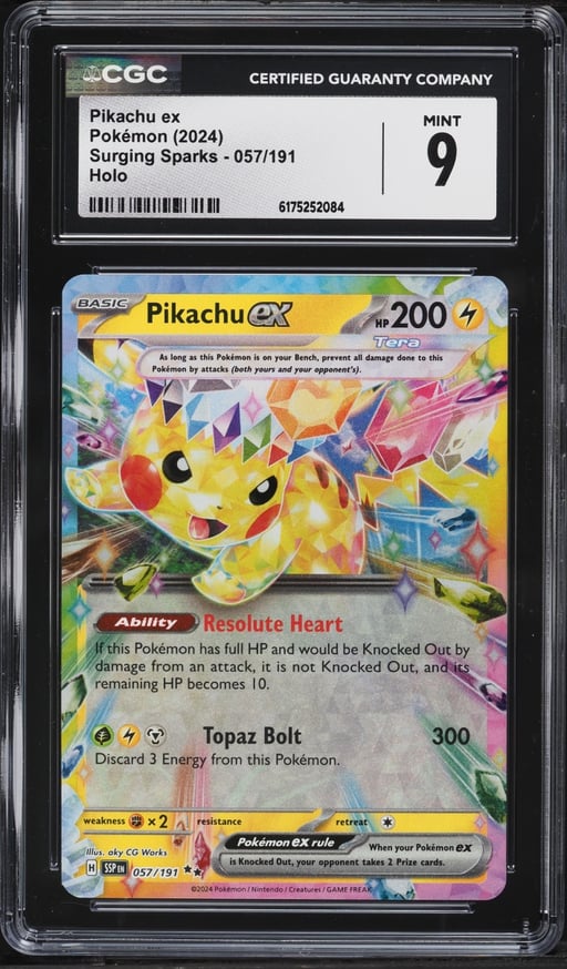 2024 Pokemon Scarlet & Violet Surging Sparks Holo Pikachu EX #57 CGC 9 MINT
