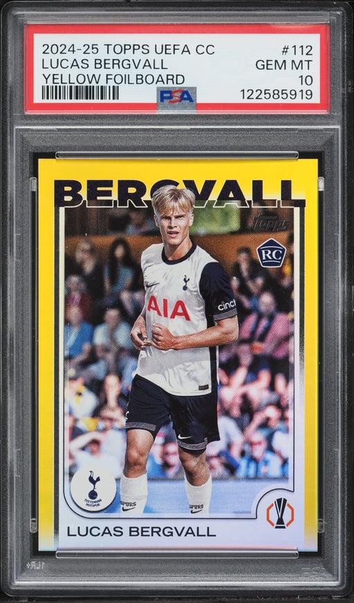 2024 Topps UEFA Club Competitions Yellow Foilboard Lucas Bergvall ROOKIE /175 #112 PSA 10 GEM