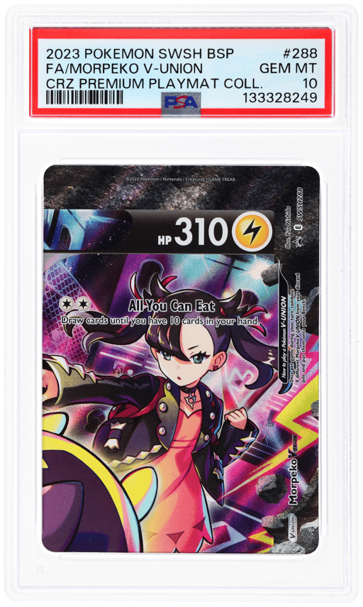 2023 Pokemon Sword and Shield Black Star Promo Crown Zenith Premium Playmat Collection Morpeko V Union #SWSH288 PSA 10