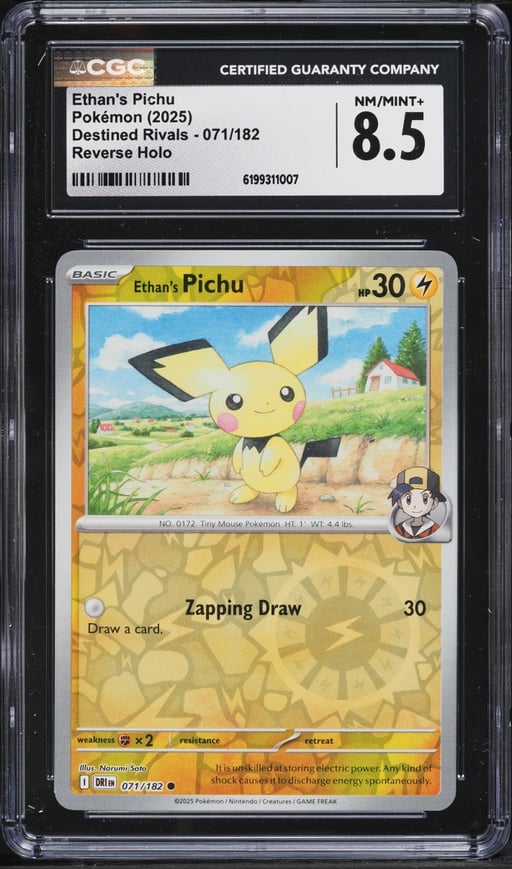 2025 Pokemon Scarlet & Violet Destined Rivals Reverse Holo Ethan's Pichu #71 CGC 8.5 NM-MT+