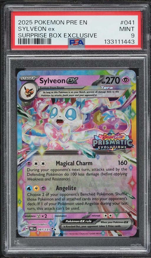 2025 Pokemon Scarlet & Violet Prismatic Evolutions Surprise Box Holo Sylveon EX #41 PSA 9 MINT