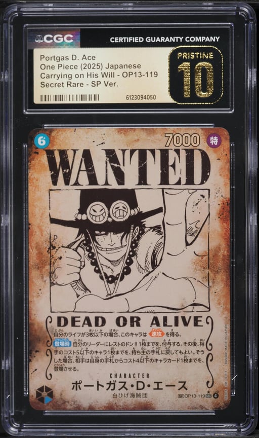 2025 One Piece Carrying on His Will SP Ver. Portgas D. Ace #OP13-119 CGC 10 PRISTINE