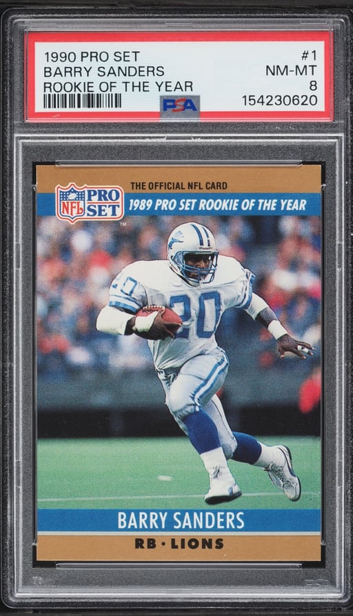 1990 Pro Set Rookie Of The Year Barry Sanders #1 PSA 8 NM-MT