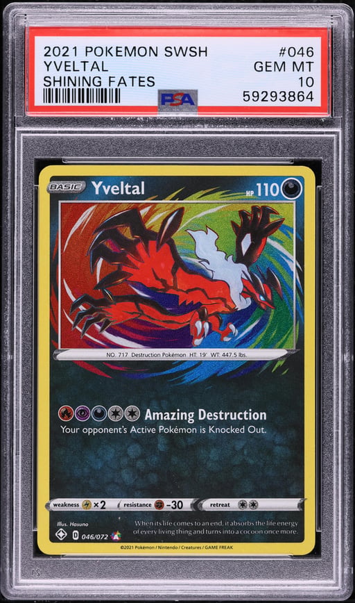2021 Pokemon Sword & Shield Shining Fates Amazing Rare Yveltal #46 PSA 10 GEM