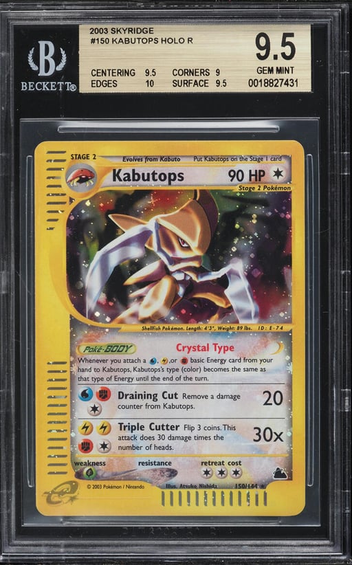 2003 Pokemon Skyridge Holo Crystal Kabutops #150 BGS 9.5 GEM MINT