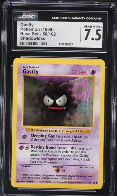 1999 Pokemon Base Set Shadowless Gastly #50 CGC 7.5 NRMT+