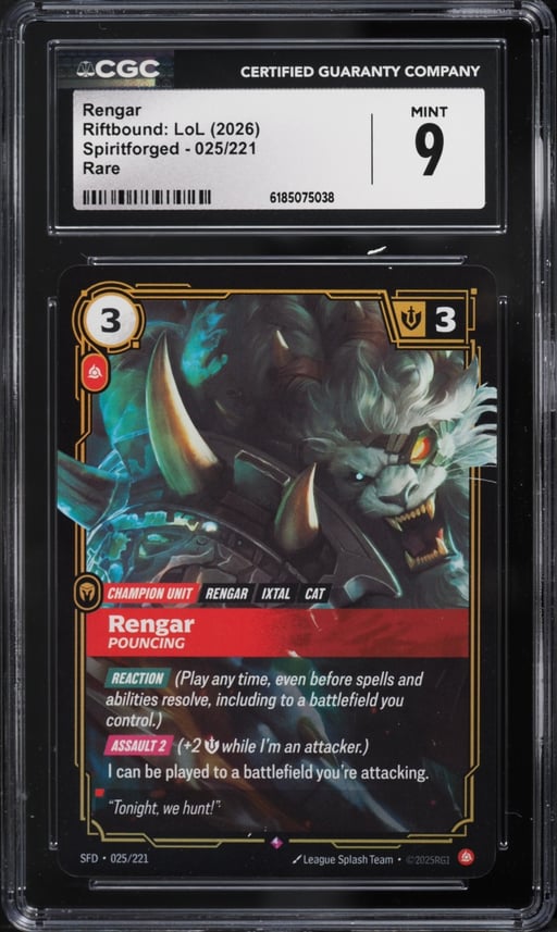 2026 Riftbound League Of Legends LoL Spiritforged Rengar #25 CGC 9 MINT
