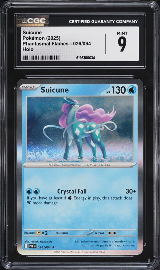 2025 Pokemon Mega Evolution Phantasmal Flames Holo Suicune #26 CGC 9 MINT