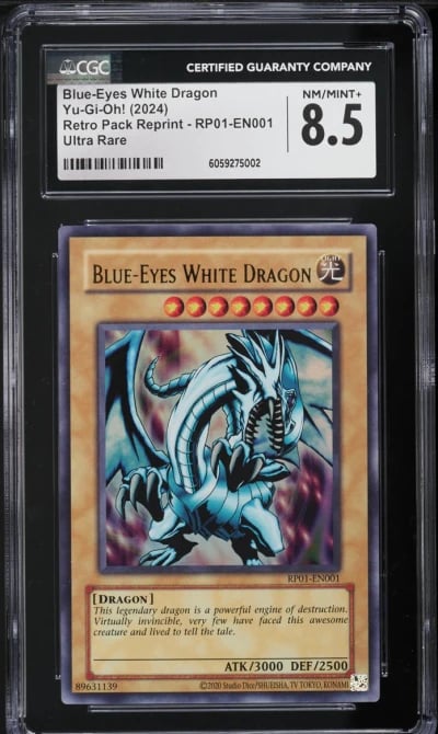 2024 Yu-Gi-Oh! Retro Pack Reprint Blue-Eyes White Dragon #RP01-EN001 CGC 8.5